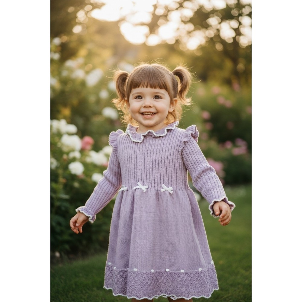Blueberi Blvd Lilac Knit Ruffle Dress Girls Size 3T Ruffleβ Bow Coquette Retro